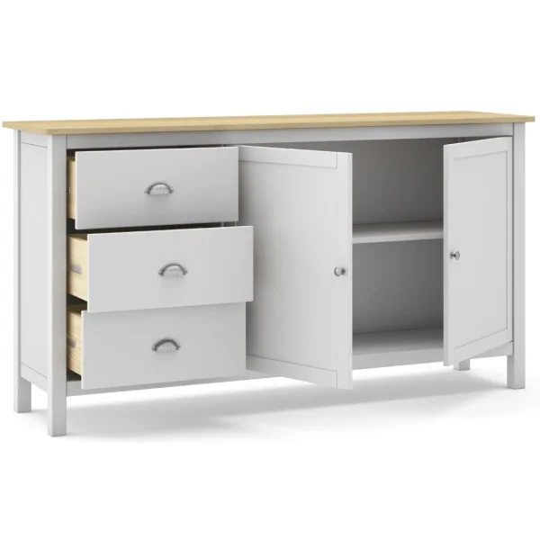 Pegane Buffet En Pin Massif Chêne Et Blanc, Meuble De Rangement – Longueur 1… 5