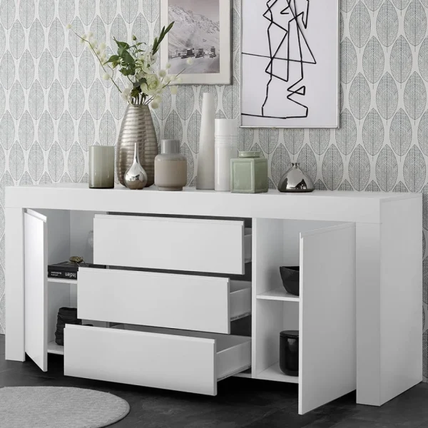 NOUVOMEUBLE Buffet Enfilade 180 Cm Design Blanc Laqué ALANO 4