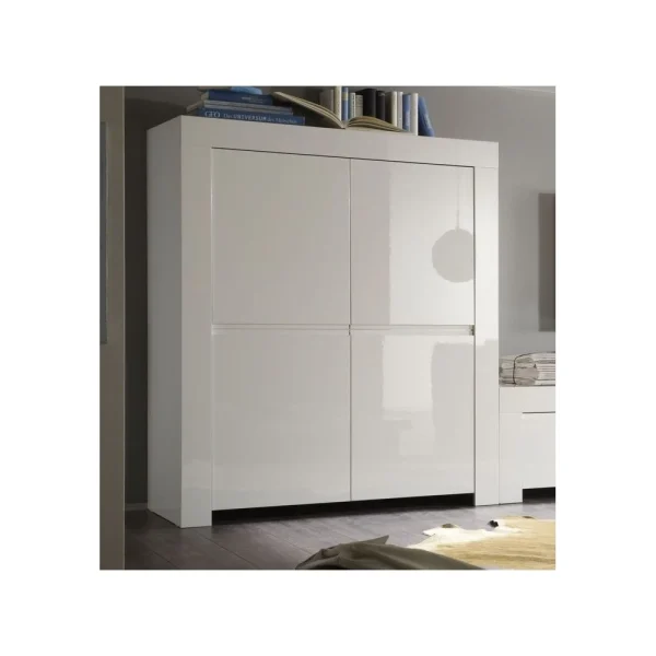 HAPPYMOBILI Buffet Haut Blanc Laqué 4 Portes Design PIETRA 1