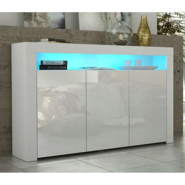 Dusine Buffet JIVE 145 Cm Blanc Laqué Avec LEDS 1