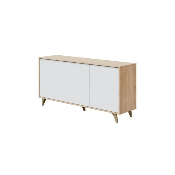 Usinestreet Buffet LAURA 3 Portes Avec 3 étagères L154cm – Blanc / Bois 1