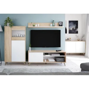 Usinestreet Buffet LAURA 3 Portes Avec 3 étagères L154cm – Blanc / Bois 10