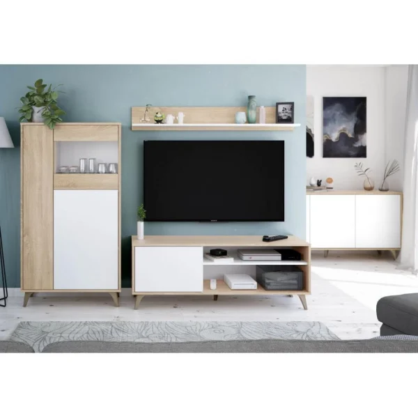 Usinestreet Buffet LAURA 3 Portes Avec 3 étagères L154cm – Blanc / Bois 4