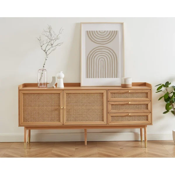 Baita Buffet LEON Bois Et Cannage Naturel 2 Portes Et 2 Tiroirs – L180cm 1