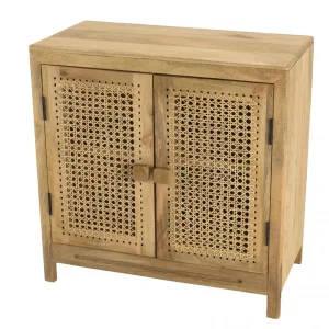 MACABANE Buffet Marron 2 Portes Bois De Manguier Et Cannage Naturel ISA 16