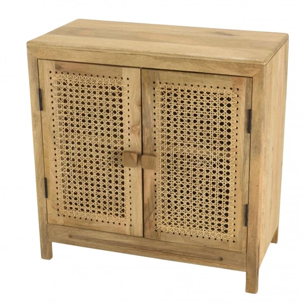 MACABANE Buffet Marron 2 Portes Bois De Manguier Et Cannage Naturel ISA 4