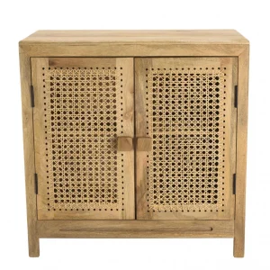 MACABANE Buffet Marron 2 Portes Bois De Manguier Et Cannage Naturel ISA 26