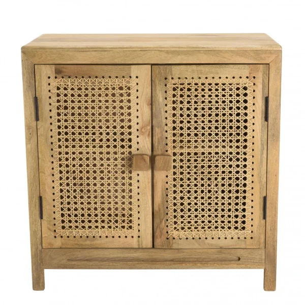 MACABANE Buffet Marron 2 Portes Bois De Manguier Et Cannage Naturel ISA 9