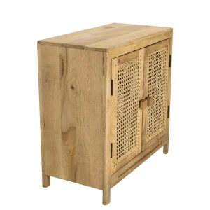 MACABANE Buffet Marron 2 Portes Bois De Manguier Et Cannage Naturel ISA 28