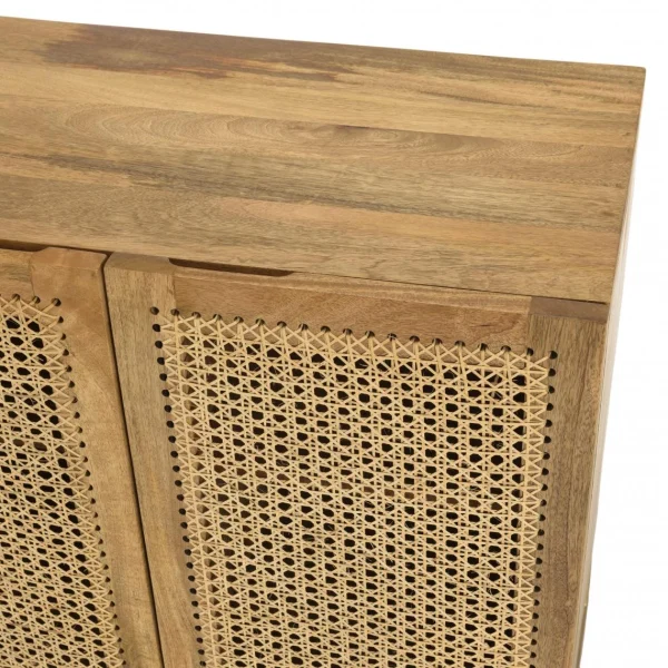 MACABANE Buffet Marron 2 Portes Bois Manguier Et Cannage Pied Métal Doré ISA 4