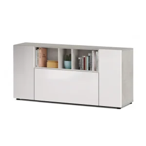 Pegane Buffet Meuble De Rangement Avec 3 Portes Coloris Béton / Blanc Artic … 8