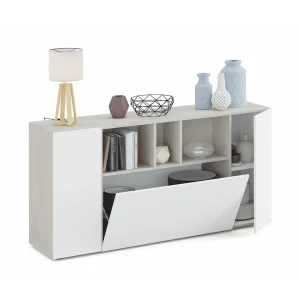 Pegane Buffet Meuble De Rangement Avec 3 Portes Coloris Béton / Blanc Artic … 10