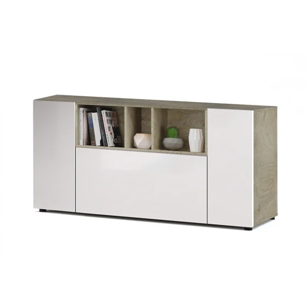 Pegane Buffet Meuble De Rangement Avec 3 Portes Coloris Chêne Alaska / Blanc… 3