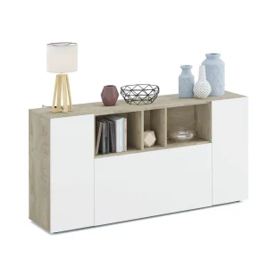 Pegane Buffet Meuble De Rangement Avec 3 Portes Coloris Chêne Alaska / Blanc… 10