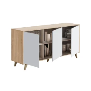 Pegane Buffet Meuble De Rangement En Mélamine Coloris Chêne Canadian Blanc … 9