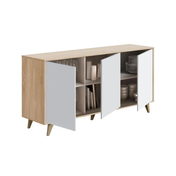 Pegane Buffet Meuble De Rangement En Mélamine Coloris Chêne Canadian Blanc … 3