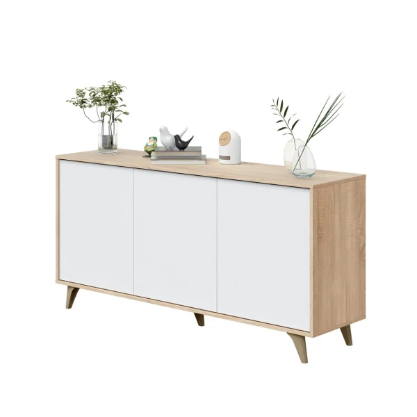 Pegane Buffet Meuble De Rangement En Mélamine Coloris Chêne Canadian Blanc … 4