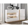 Vente-unique Buffet MURARI – 3 Portes – Avec LEDs – Blanc Brillant Et Chêne 7