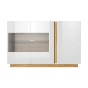 Vente-unique Buffet MURARI – 3 Portes – Avec LEDs – Blanc Brillant Et Chêne 11