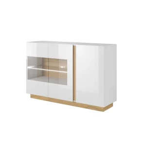 Vente-unique Buffet MURARI – 3 Portes – Avec LEDs – Blanc Brillant Et Chêne 13