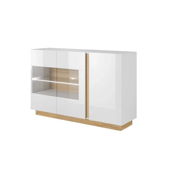 Vente-unique Buffet MURARI – 3 Portes – Avec LEDs – Blanc Brillant Et Chêne 5