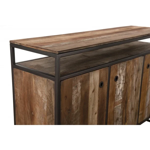 MACABANE Buffet SIXTINE 3 Portes Et 1 Étagère Bois Teck Recyclé Acacia Mahog… 9