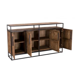 MACABANE Buffet SIXTINE 4 Portes 1 Étagère Bois Teck Recyclé Et Métal 56