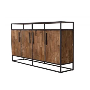 MACABANE Buffet SIXTINE 4 Portes 1 Étagère Bois Teck Recyclé Et Métal 62