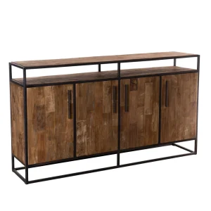 MACABANE Buffet SIXTINE 4 Portes 1 Étagère Bois Teck Recyclé Et Métal 46