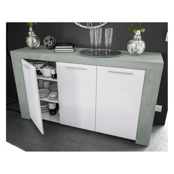 Usinestreet Buffet WENDY 3 Portes L144cm – Blanc / Béton 3