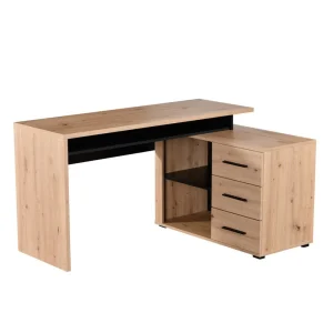 Vente-unique Bureau D’angle DEVEN Avec Rangements – 3 Tiroirs – Coloris : Chêne Et… 15