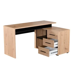 Vente-unique Bureau D’angle DEVEN Avec Rangements – 3 Tiroirs – Coloris : Chêne Et… 13