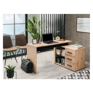 Vente-unique Bureau D’angle DEVEN Avec Rangements – 3 Tiroirs – Coloris : Chêne Et… 11