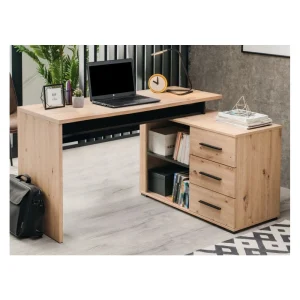 Vente-unique Bureau D’angle DEVEN Avec Rangements – 3 Tiroirs – Coloris : Chêne Et… 9