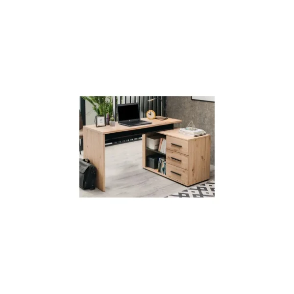 Vente-unique Bureau D’angle DEVEN Avec Rangements – 3 Tiroirs – Coloris : Chêne Et… 1