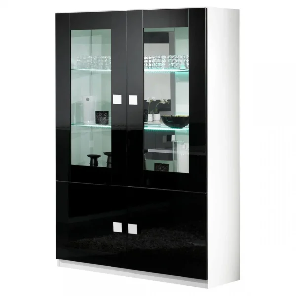 Altobuy COLUMBUS – Vitrine 4 Portes Laquée Brillant Blanc Et Noir 1