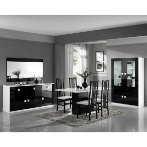 Altobuy COLUMBUS – Vitrine 4 Portes Laquée Brillant Blanc Et Noir 8