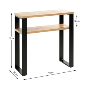 Pegane Console / Table Console En Métal Noir Et MDF Coloris Chêne – Longueu… 13