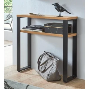 Pegane Console / Table Console En Métal Noir Et MDF Coloris Chêne – Longueu… 15