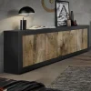 NOUVOMEUBLE Enfilade 4 Portes Couleur Bois Et Noir Moderne FOCIA 4 19