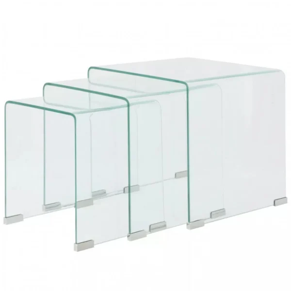 Chunhelife Ensemble De Tables Gigognes 3 Pièces Verre Trempé Transparent 1