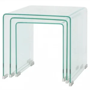 Chunhelife Ensemble De Tables Gigognes 3 Pièces Verre Trempé Transparent 11