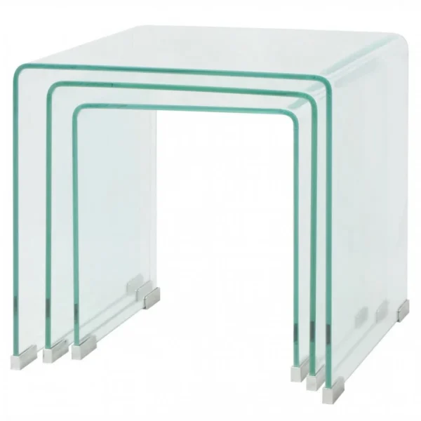 Chunhelife Ensemble De Tables Gigognes 3 Pièces Verre Trempé Transparent 4