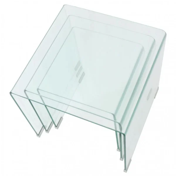 Chunhelife Ensemble De Tables Gigognes 3 Pièces Verre Trempé Transparent 5