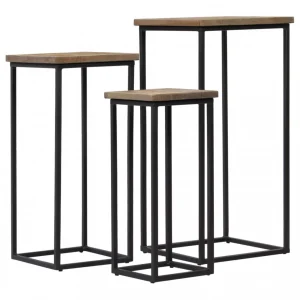 Chunhelife Ensemble De Tables Pour Plante 3 Pcs Teck Recyclé 11