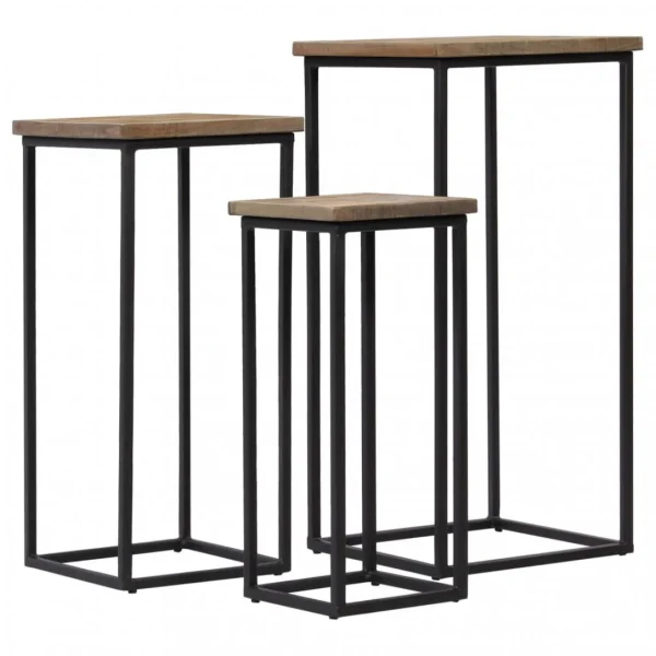 Chunhelife Ensemble De Tables Pour Plante 3 Pcs Teck Recyclé 4