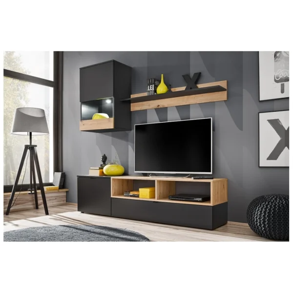 Dusine ENSEMBLE MEUBLE TV NANO NOIR MAT ET BOIS ARTISANA 175 CM 1