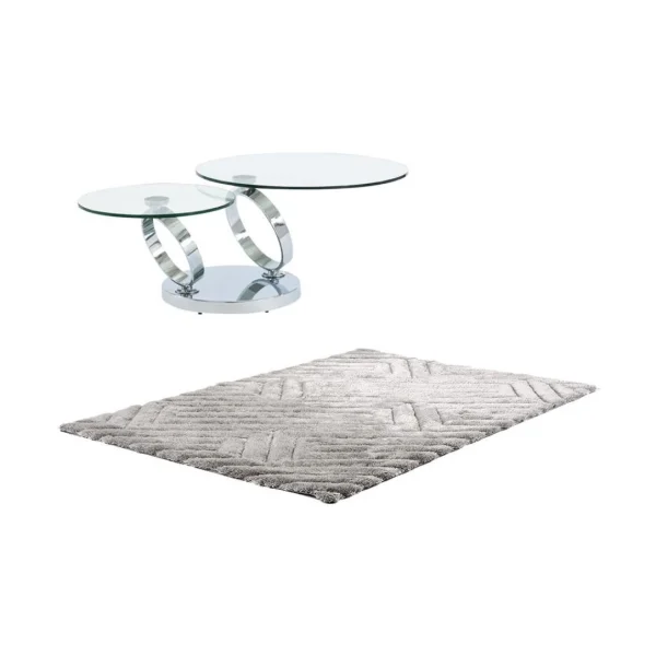 Vente-unique Ensemble Table Basse Plateau Pivotant Transparent JOLINE Et Tapis Shag… 1