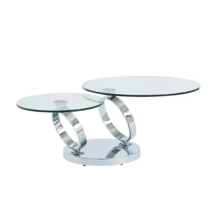 Vente-unique Ensemble Table Basse Plateau Pivotant Transparent JOLINE Et Tapis Shag… 11