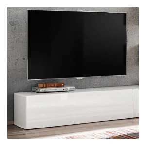 NOUVOMEUBLE Meuble TV Suspendu Blanc Et Couleur Bois ANDRANO 8